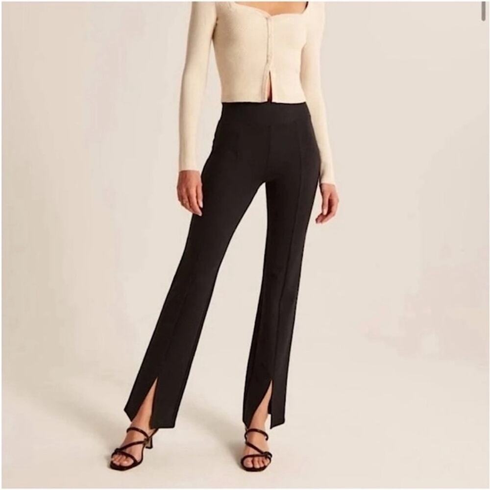 Abercrombie Black Front Seam Split Flare Hem Leggings